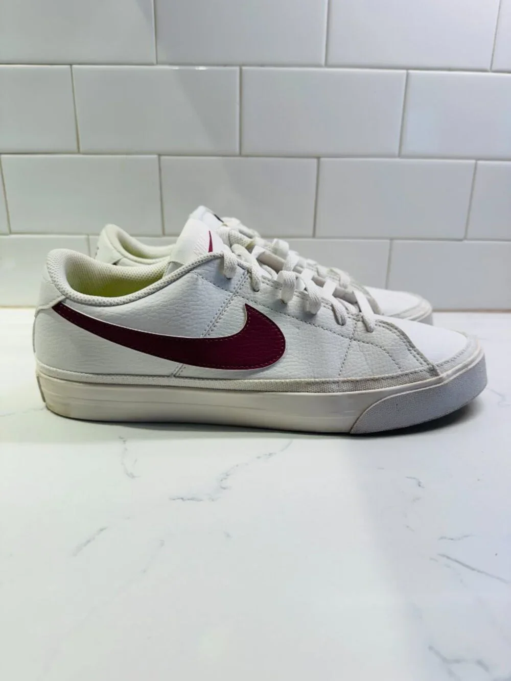 Nike Court Legacy Next Nature White Rosewood Leather Low Top Lace Up Sneakers Me
